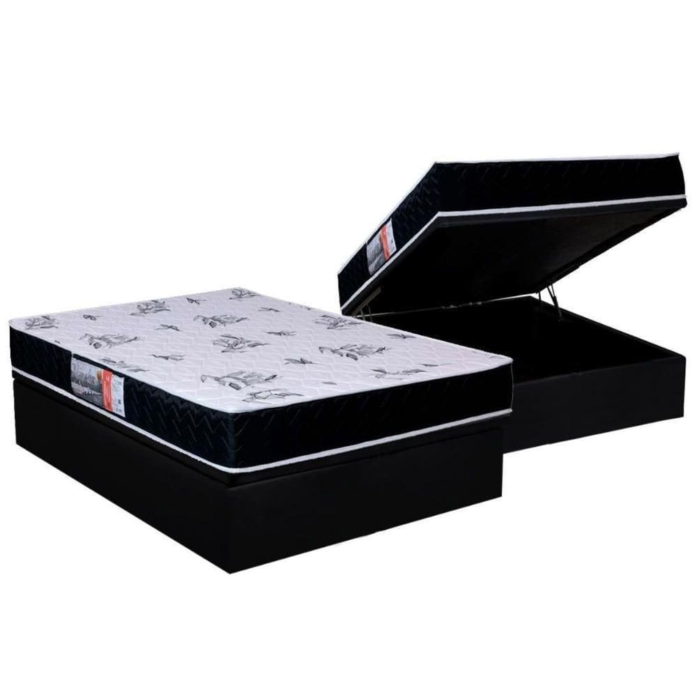 Conjunto Box Baú Casal: Colchão Espuma Ortho D28 Nápoles + Base Crc Courano Black (138x188)