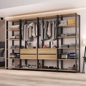 Guarda Roupas Closet Modulado 205cm 4 Peças Com 4 Gavetas E Cabideiros Multimóveis MP4321 Preto Madeirado