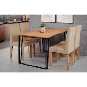 Conjunto Mesa De Cozinha Lisa Tampo Madeirado 130x80cm E 4 Cadeiras Maia Nature Suede Gengibre Bege Cimol