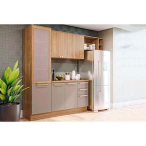 Cozinha Completa 5 Peças Botanic 2 Aéreos 1 Balcão 1 Paneleiro 1 Complemento M654 Nogueira Fendi