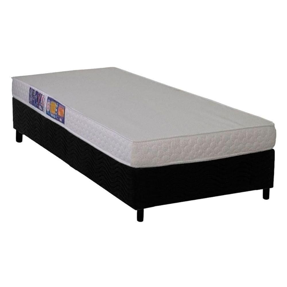 Conjunto Box Solteiro: Colchão Espuma Ortobom D23 Light Saúde + Base Crc Suede Black (88x188)