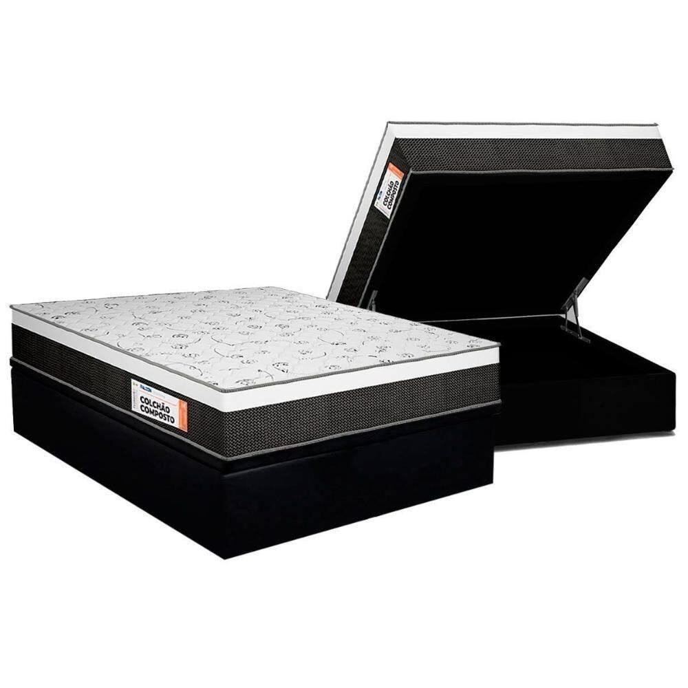 Cama Box Baú Queen: Colchão Anatômico Plumatex Falcon Ultra Firme + Base Crc Suede Black (158x198)