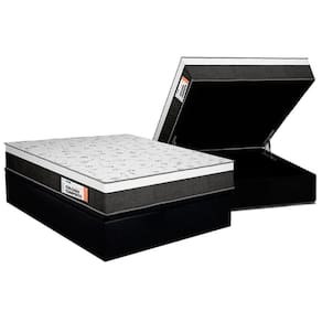 Cama Box Baú Queen: Colchão Anatômico Plumatex Falcon Ultra Firme + Base Crc Suede Black (158x198)