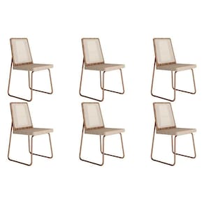 Cadeira De Cozinha Wood 1751 Kit 6 Uni Rose Linho Areia