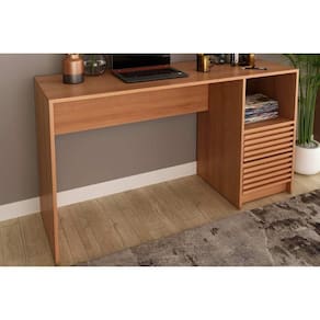 Mesa Computador Escrivaninha Com Gaveteiro Ripado Me4174 Amêndoa Tecno Mobili