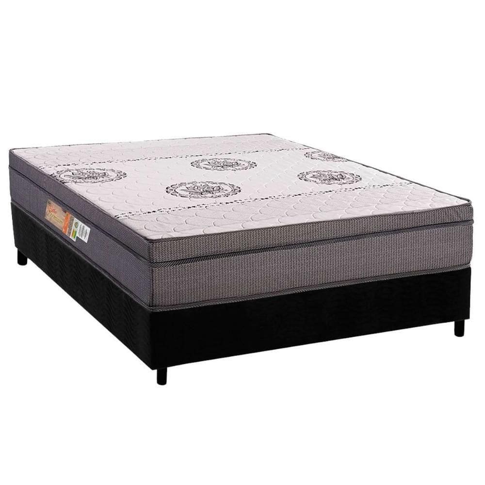 Cama Box Viúva: Colchão Ortopédico Polar D28 Orthopremium Grey + Base Crc Suede Black (128x188)