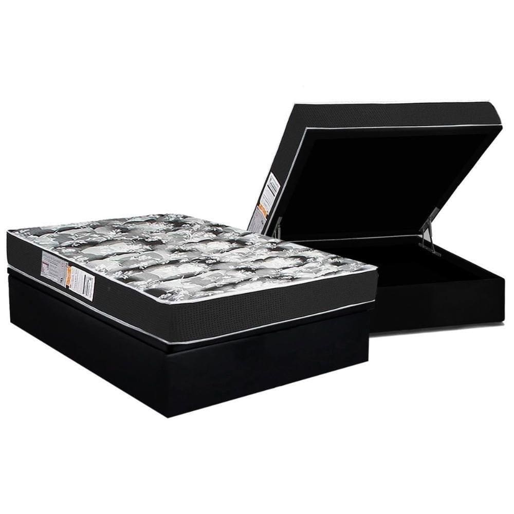 Conjunto Box Baú Casal: Colchão Molas Luckspuma D28 Celebrity Black + Base Crc Suede Black (138x188)