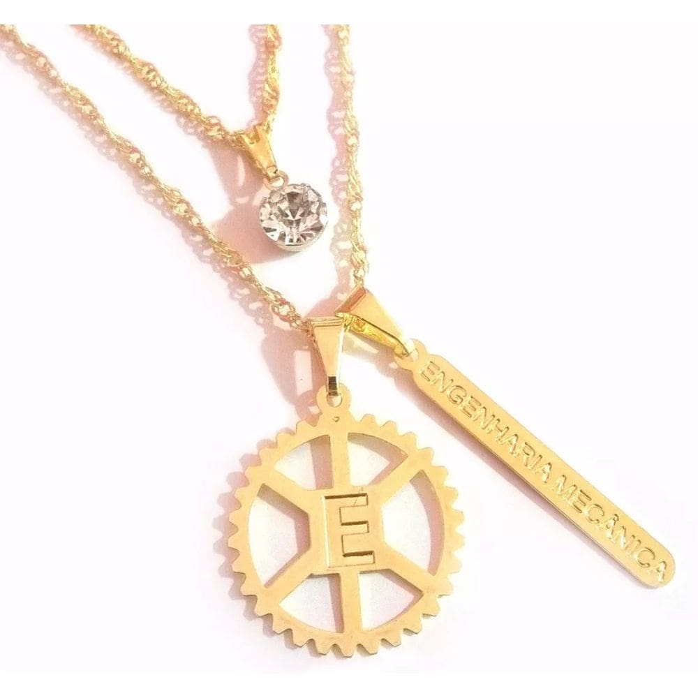 Cordão Duplo Engenharia Mecânica Com Placa Folheado 18k