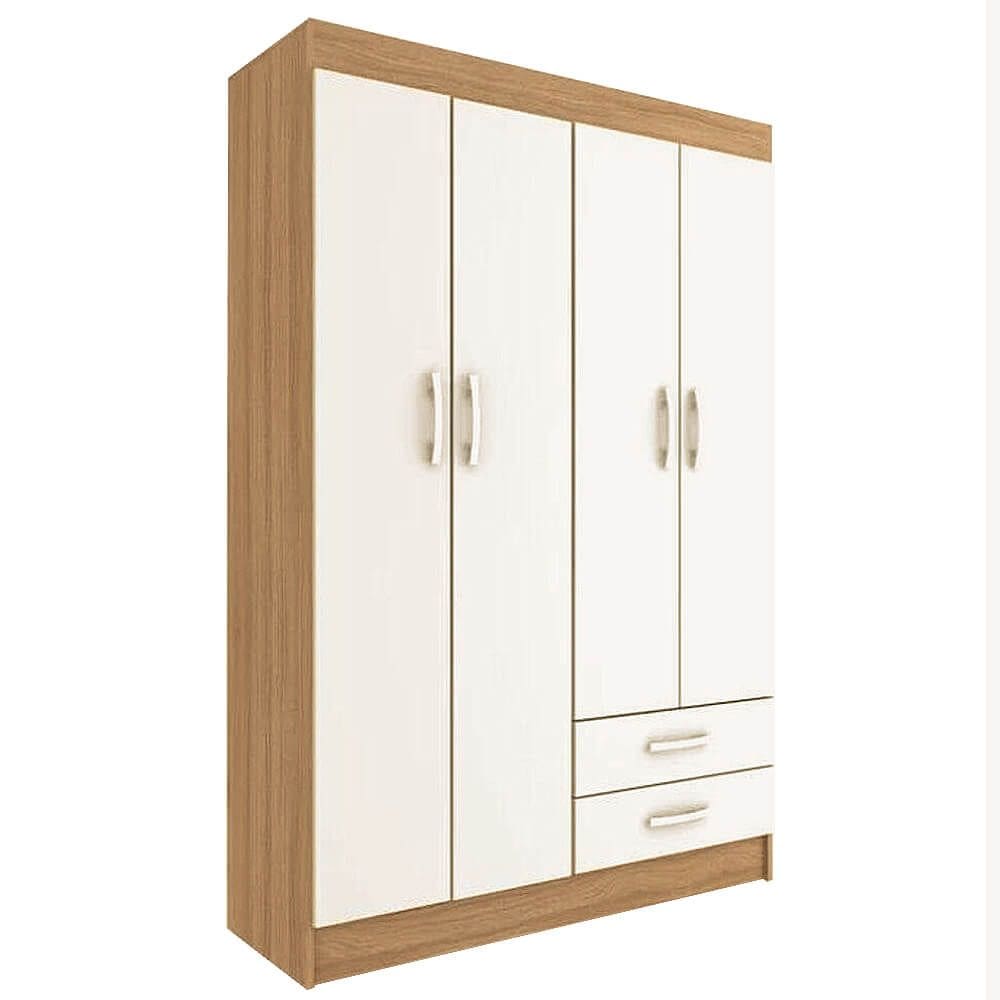 Guarda Roupa Atalaia 4 Portas 2 Gavetas Solteiro Evidencia Cor Cinamomo Branco