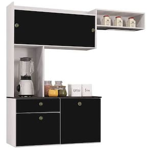Cozinha Suspensa Lara 4 Portas 1 Gaveta Poquema Cor Branco com Preto