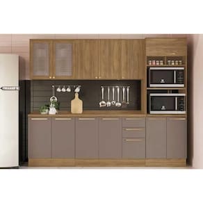 Cozinha Modulada Completa Botanic 7 Peças 2 Aéreos + 2 Balcões + 1 Paneleiro + 2 Complementos C7p36 Nogueira Fendi