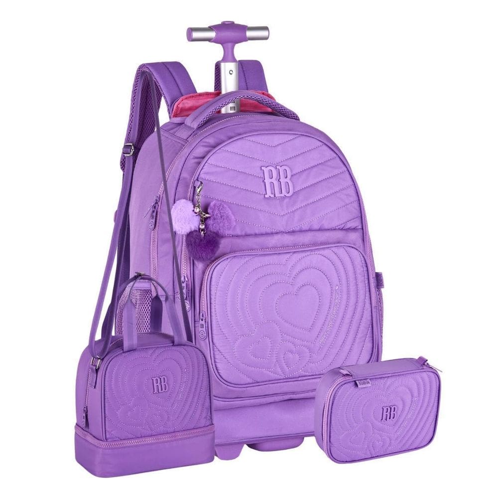 Kit Mochila Rodinhas Rebecca Bonbon Lancheira Estojo - Roxo