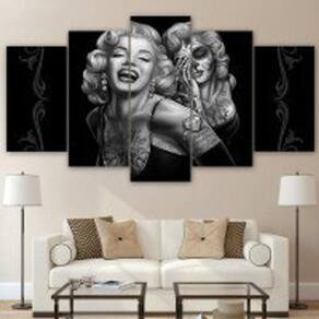 Quadro Decorativo Mosaico De 5 Peças Marilyn Monroe Tatuagem