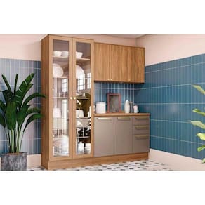 Cozinha Completa 4 Peças Botanic 1 Aéreo Balcão Cristaleira 1 Complemento M656 Nogueira Fendi