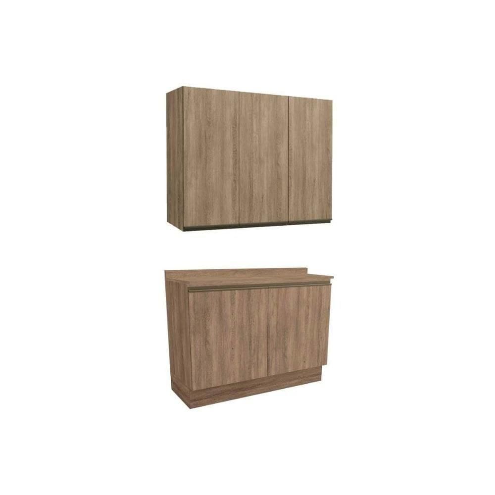 Cozinha Modulada Maxxi 3 Peças 1 Aéreo + 1 Balcão + Complemento C3p10 Nogal