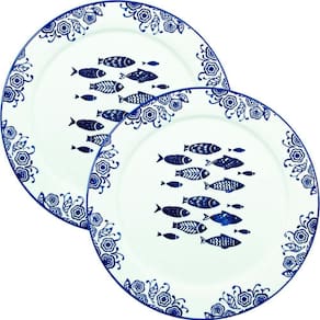 Jogo Prato Raso Jantar 2 Pessoas 2 Peças Peixe Praia Mar 31cm