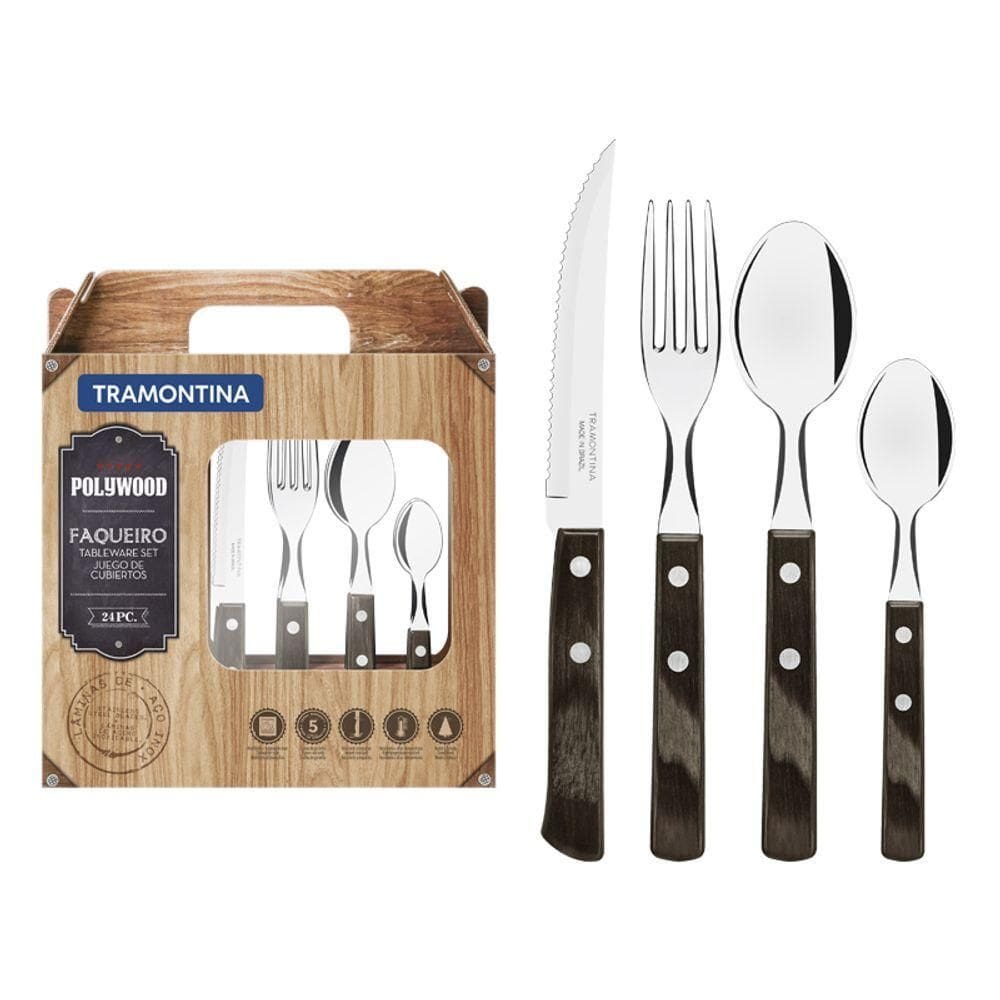 Jogo De Talheres 24 Peças Tramontina Polywood 21199905 Castanho 21199905