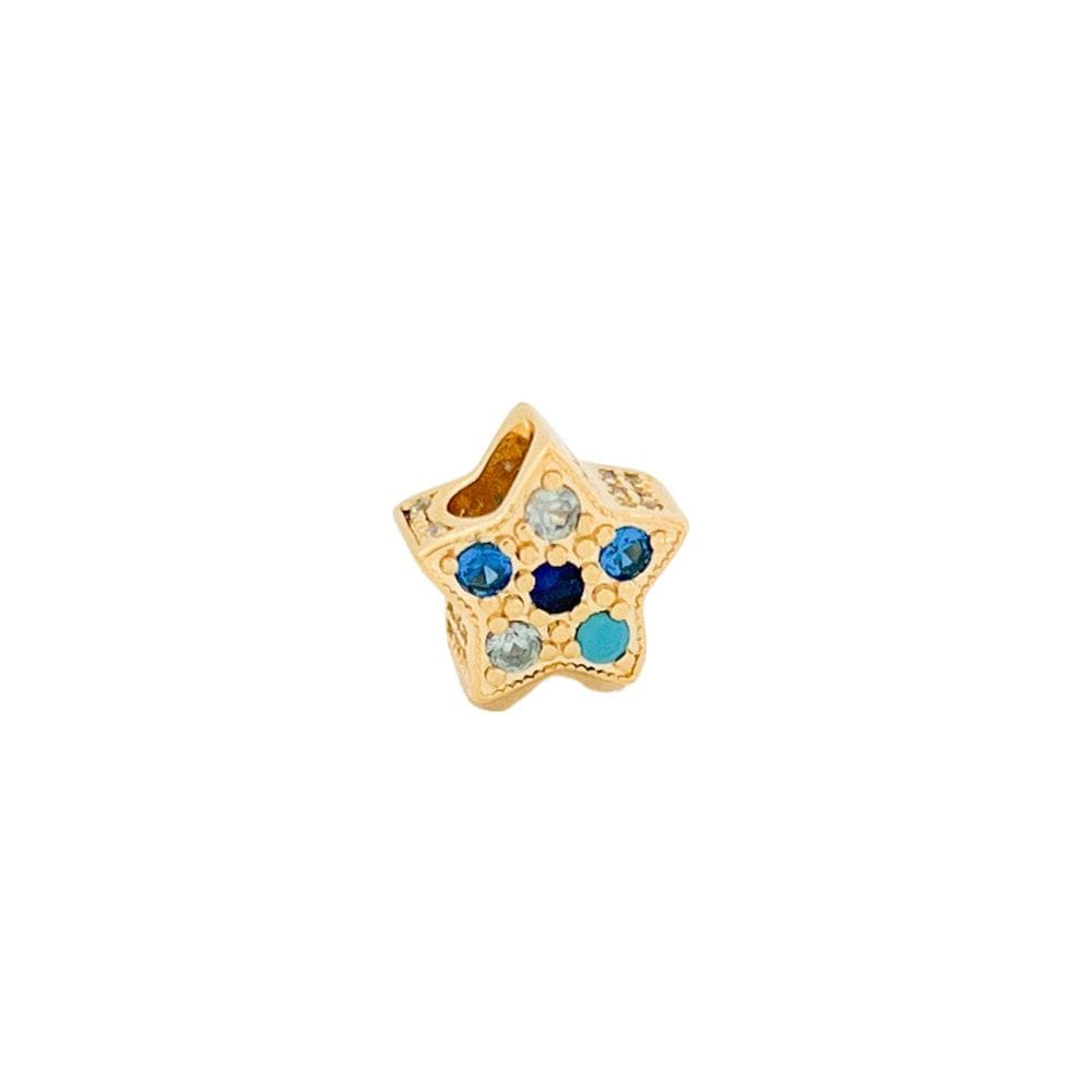Berloque Estrela Cravejada Zircônias Azuis Banhado a Ouro