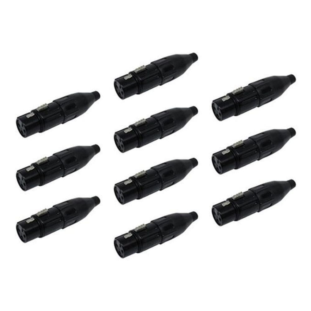 Kit 10 Conector Xlr Canon Femea Preto Csr 1029 Bk Csr