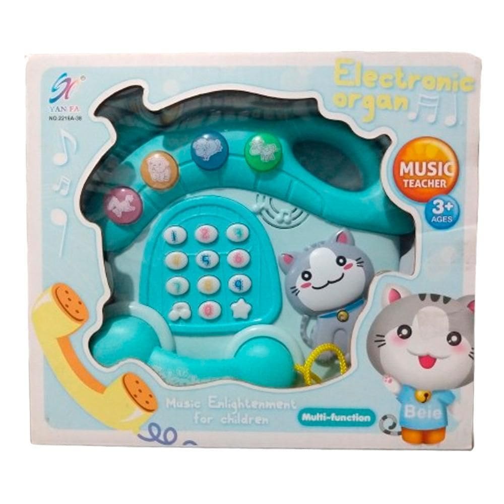 Brinquedo Telefone De Gatinho Musical Azul 2216A-38 Yan Fa