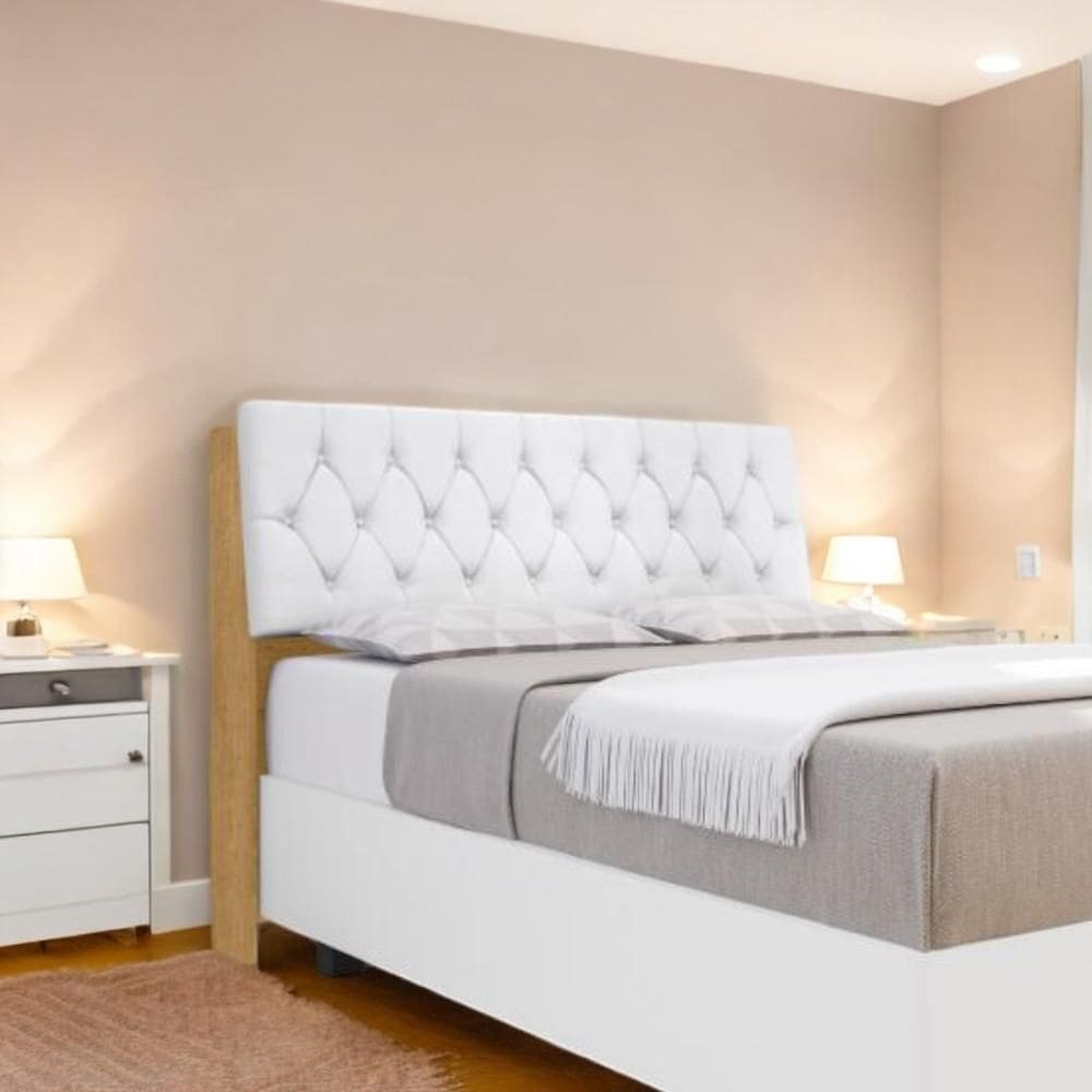 Cabeceira Estofada Ísis Queen Naturalle com Capitonê Branco