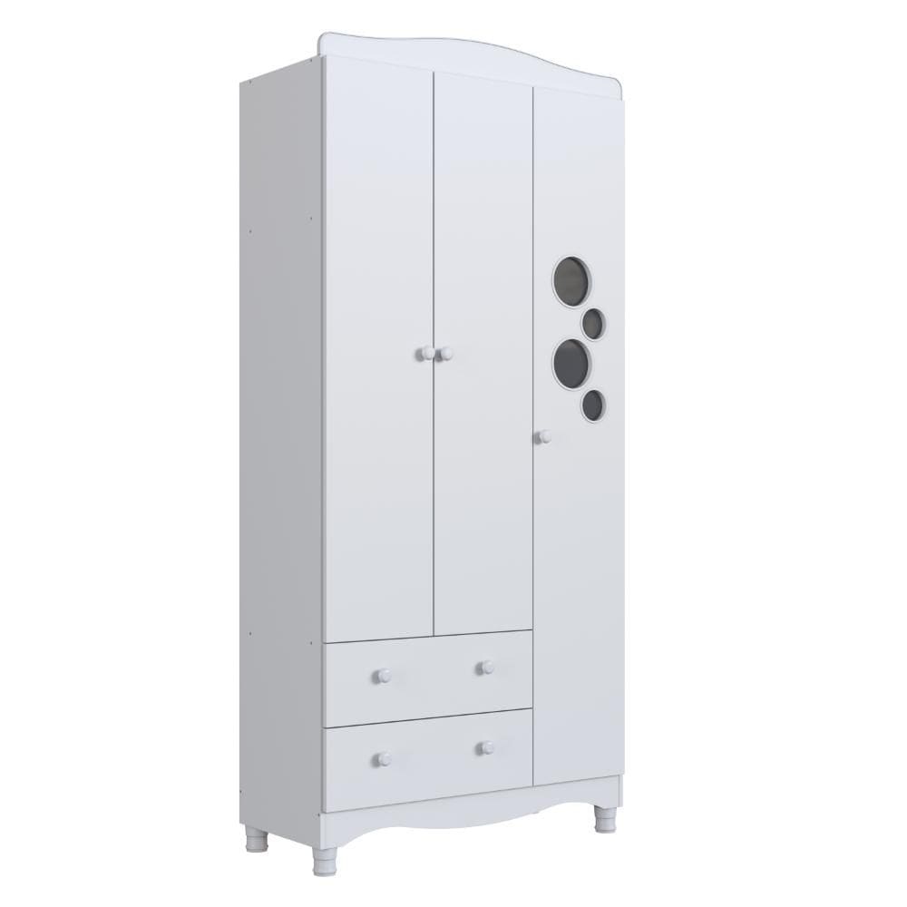 Guarda Roupa Infantil 3 Portas 2 Gavetas Linha Encanto 90cm Branco - Completa Móveis