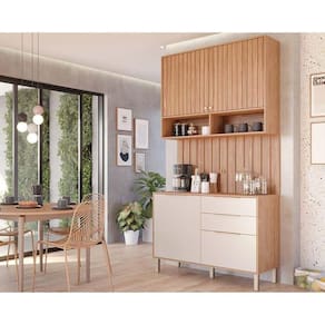 Kit Cozinha Modulada 3 Peças Divina 1 Aéreo + 1 Balcão + Complemento Cz008 Freijó Off White
