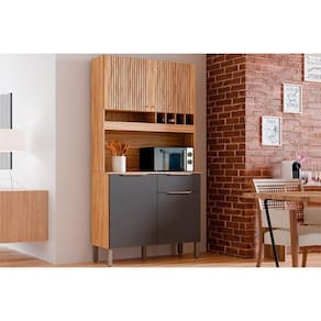 Cozinha Compacta Kit Moscato Com 4 Portas E 1 Gaveta 197x101cm Amendoa Grafite Ronipa