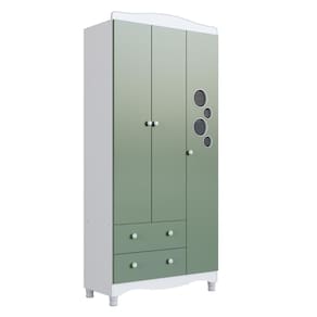 Guarda Roupa Infantil 3 Portas 2 Gavetas Linha Encanto 90cm Branco/Verde - Completa Móveis
