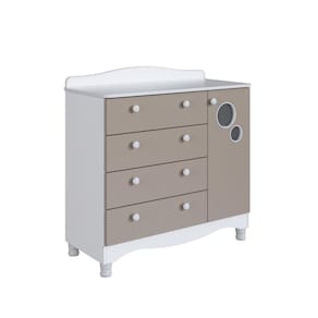 Cômoda Infantil 4 Gavetas 1 Porta Fraldário Linha Encanto 90cm Branco/Cinnamon - Completa Móveis