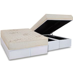 Conjunto Box Baú Queen: Colchão Molas Luckspuma D45 Gran Luck Flora Pró Saúde + Base Crc Courano White (158x198)