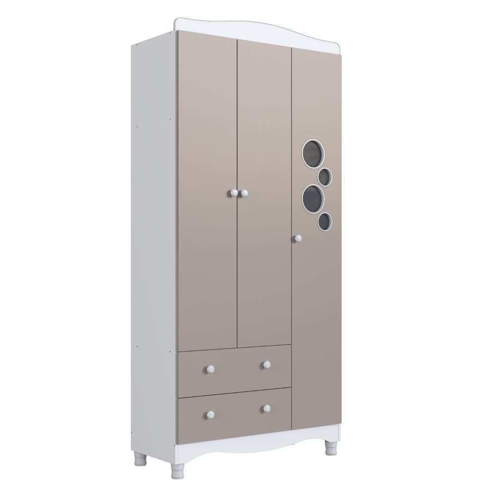 Guarda Roupa Infantil 3 Portas 2 Gavetas Linha Encanto 90cm Branco/Cinnamon - Completa Móveis