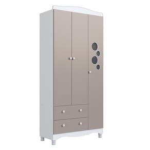 Guarda Roupa Infantil 3 Portas 2 Gavetas Linha Encanto 90cm Branco/Cinnamon - Completa Móveis