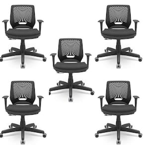 Kit 5 Cadeiras para Escritório Ergonômica Giratória Beezi Nr17 Preto Preto