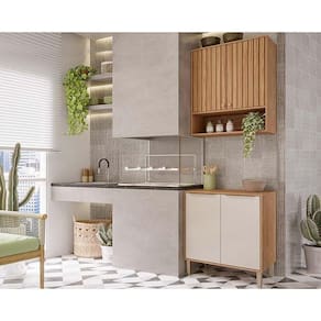 Cozinha Modulada Completa Divina 2 Peças 1 Aéreo + 1 Balcão Cz007 Freijó Off White