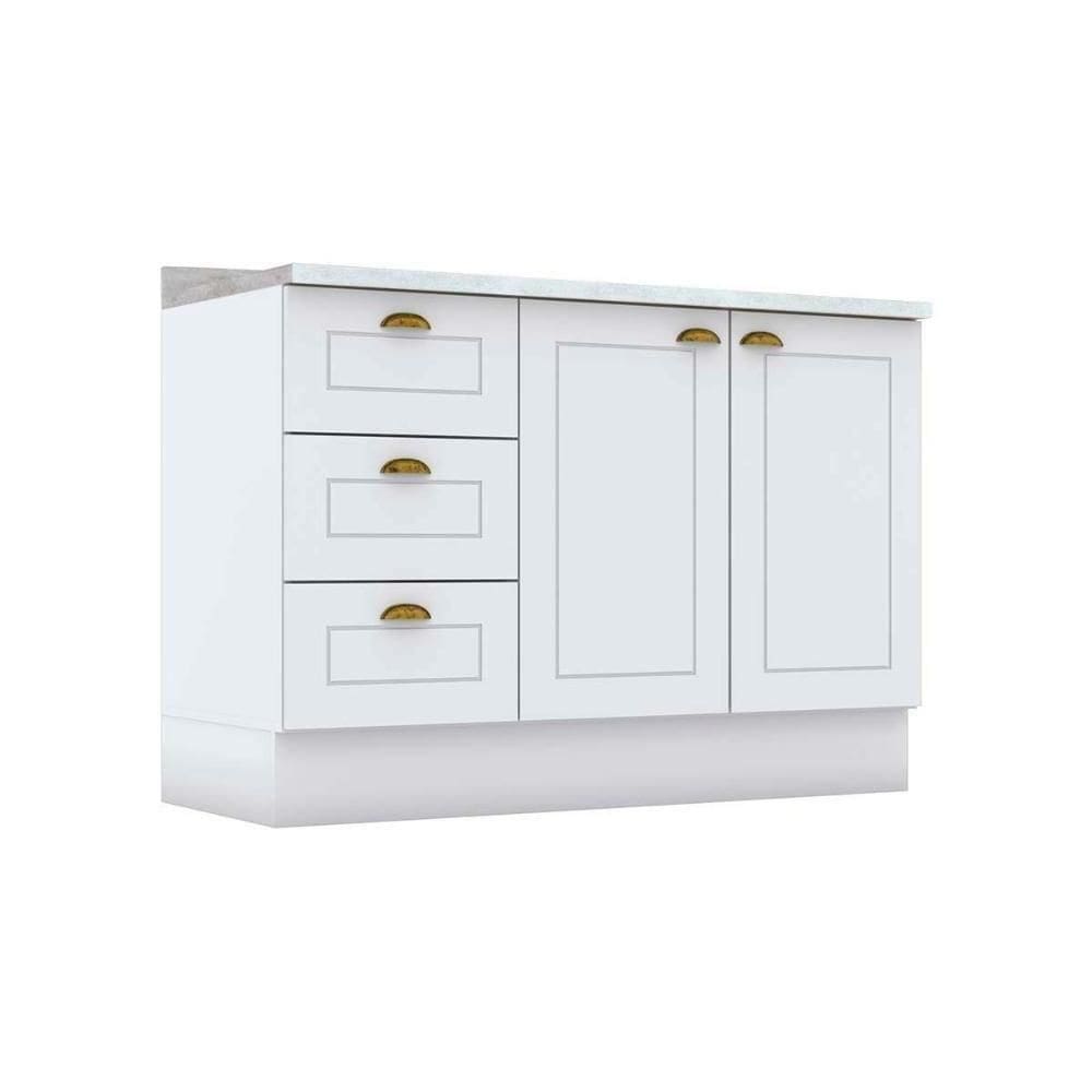 Módulo Cozinha Americana Balcão Para Pia Com Tampo Com 2 Portas E 3 Gavetas 120cm Branco2 Aéreos + 1 Balcão + 1 Complemento