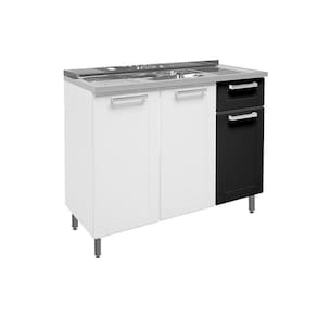Gabinete Com Pia Cozinha Balcão Múltipla 3 Portas E 1 Gaveta Branco Preto Bertolini