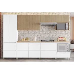 Kit Cozinha Modulada 7 Peças Rainha Gourmet 33 Aéreos + 3 Balcões + 1 Paneleiro C6p38 Branca Nature