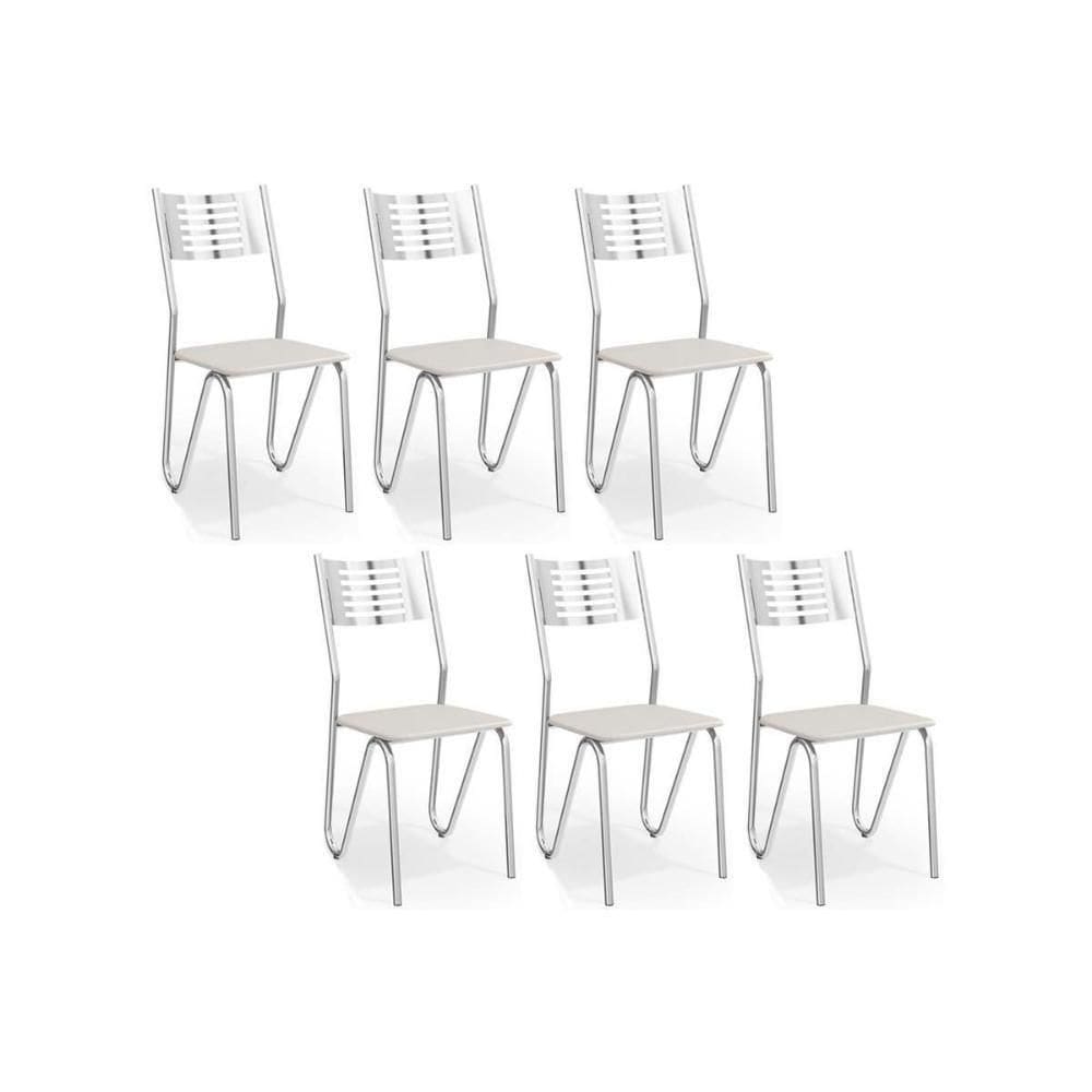 Kit 6 Cadeiras De Cozinha Nápoles 2c045 6 Un Cromada Branco 106