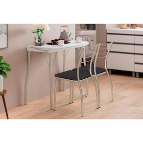 Conjunto Mesa De Cozinha Multiuso Dobrável E 2 Banquetas 1700 Prata Branco Prata Preto Carraro