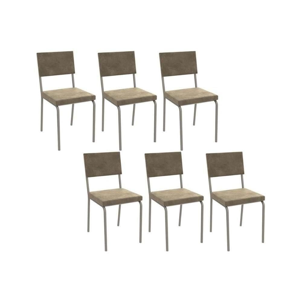 Kit 6 Cadeiras De Cozinha Zaria 2c128 6 Un Niquel Bege A036 Suede Suede