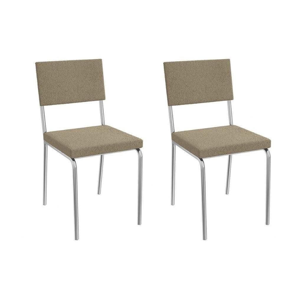 Cadeira De Cozinha Zaria 2c128 Aço Kit 2 Uni Cromado Bouclê Bege