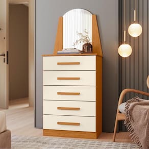 Comoda 1 Espelho Gavetas Elite Cinamomo Off White