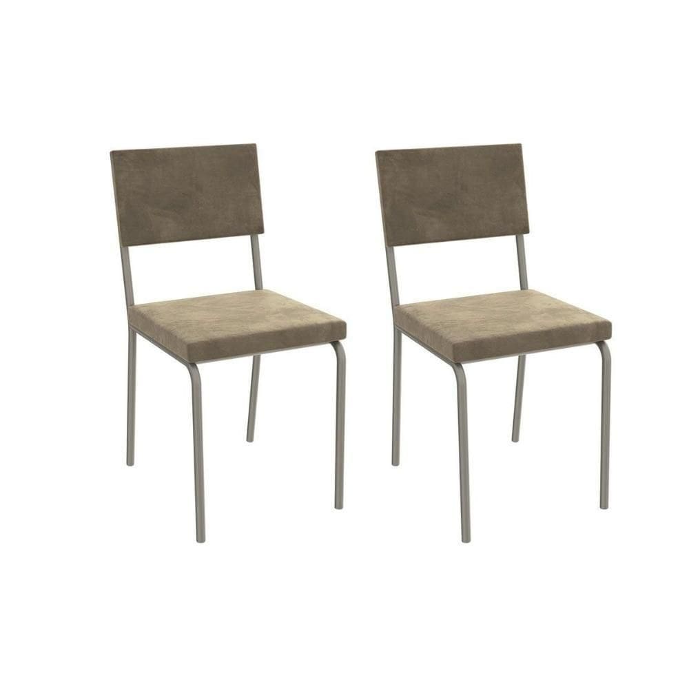 Cadeira De Cozinha Zaria 2c128 Aço Kit 2 Uni Niquel Suede Bege
