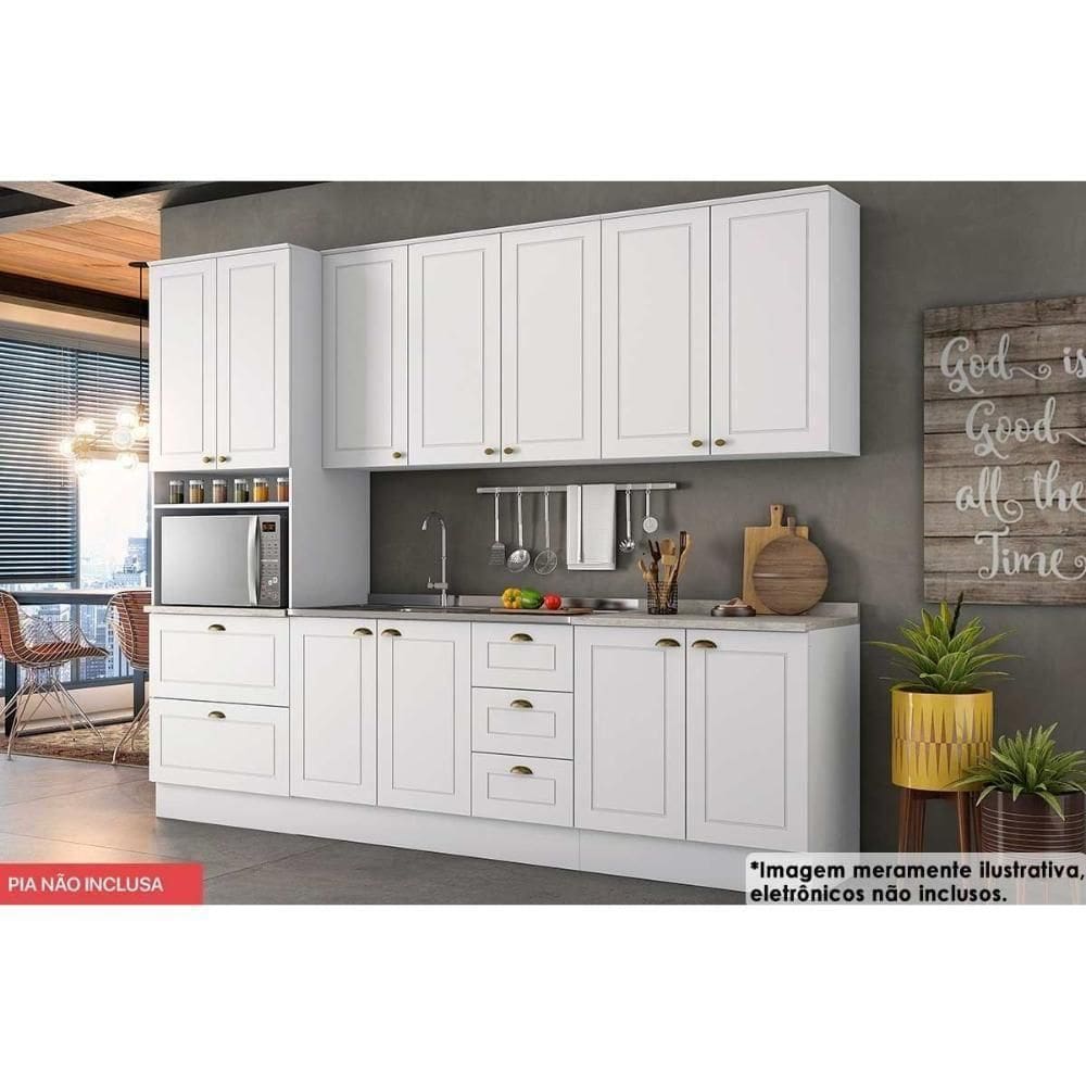 Cozinha Completa 6 Peças Americana 2 Aéreos 2 Balcões 1 Paneleiro 1 Complemento C5p35 Branco
