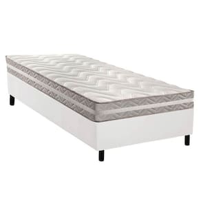 Cama Box Solteiro: Colchão Espuma D33 Paropas D45- Pro Sono Double Face Prata + Base Crc Courano White (88x188)