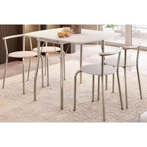 Conjunto Mesa Sala Jantar Dobrável E 4 Banquetas 105 Prata Branco Prata Branco Carraro