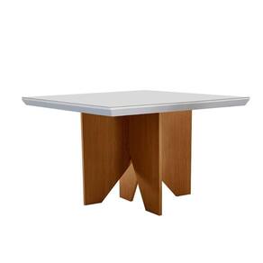 Mesa Para Cozinha Nevada Com Tampo 90x90cm Madeirado Vidro Canto Curvo Imbuia Off White Rufato