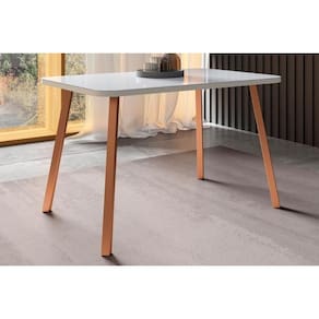 Mesa Para Cozinha Ariel Menor 1602 Com Tampo Madeirado Vidro 120x80cm Rose Off White Carraro