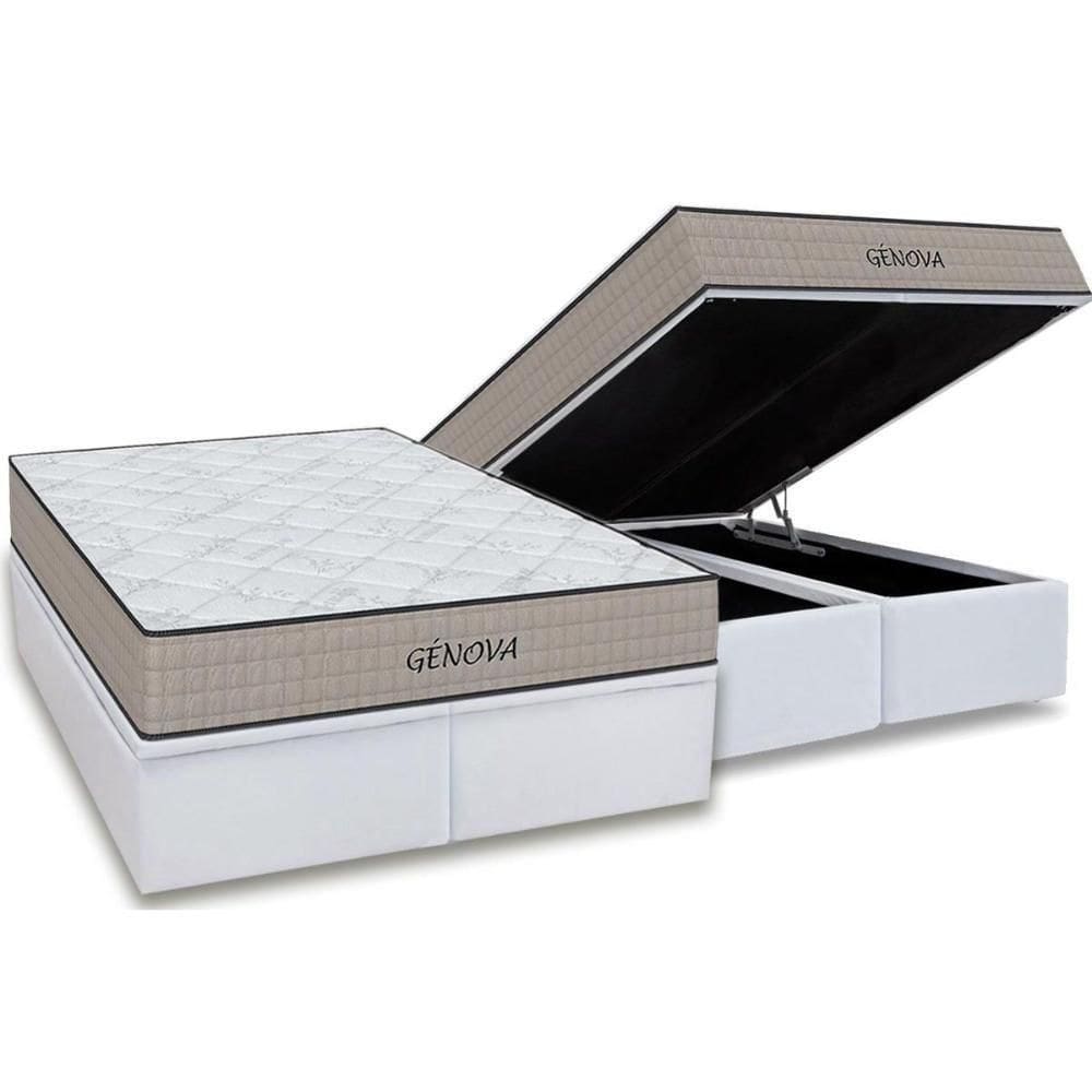Cama Box Baú King: Colchão Espuma D45 Ortho Genova + Base Crc Courano White (193x203)